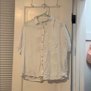 Zara white linen cropped button up XL